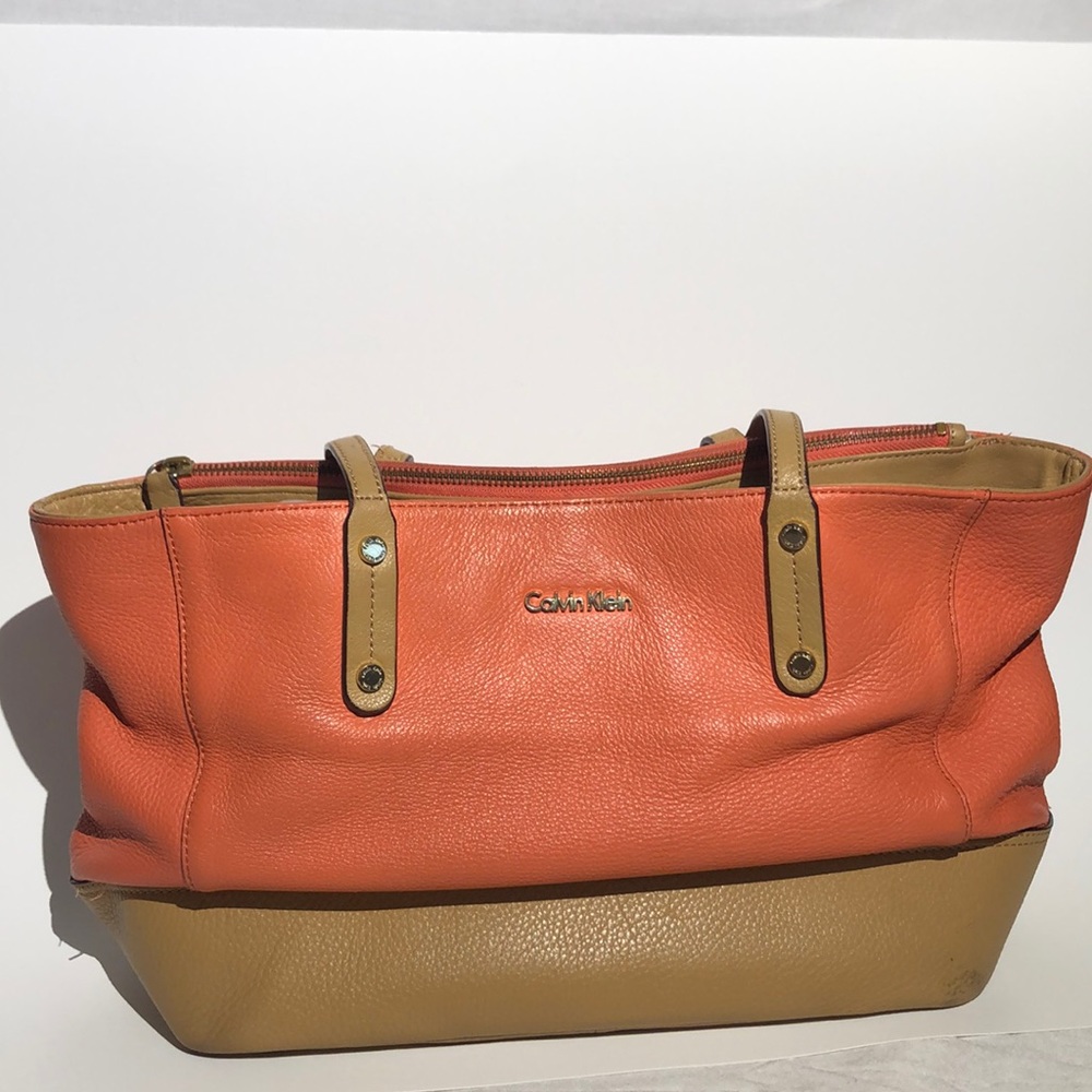 Peach and tan Calvin Klein shoulder bag